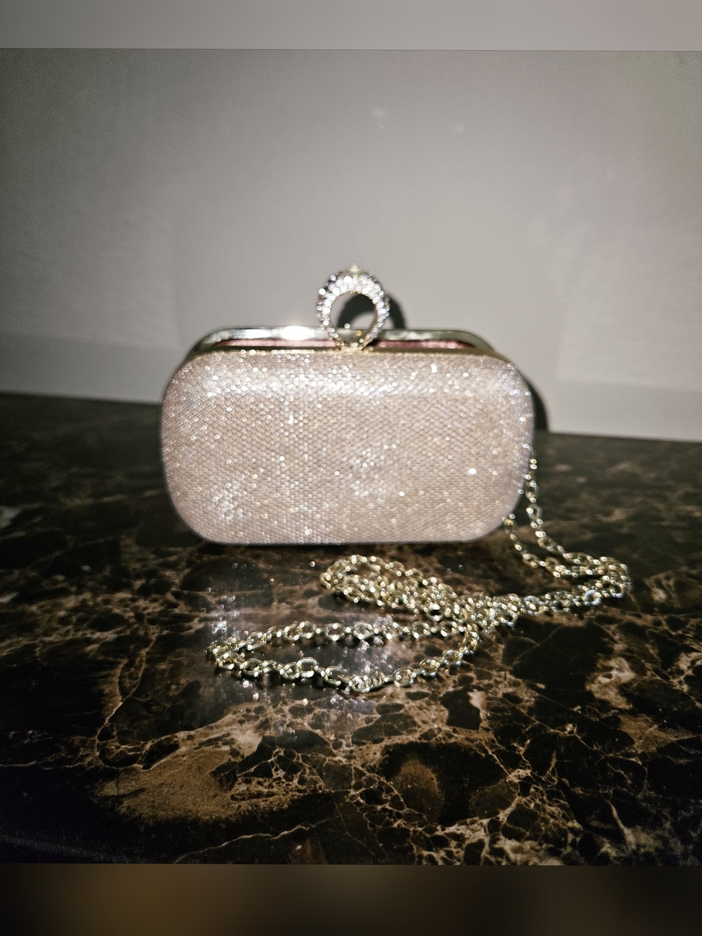 Charming Charlie Sparkle Rhinestone Ring Clasp Clutch - Champagne Gold